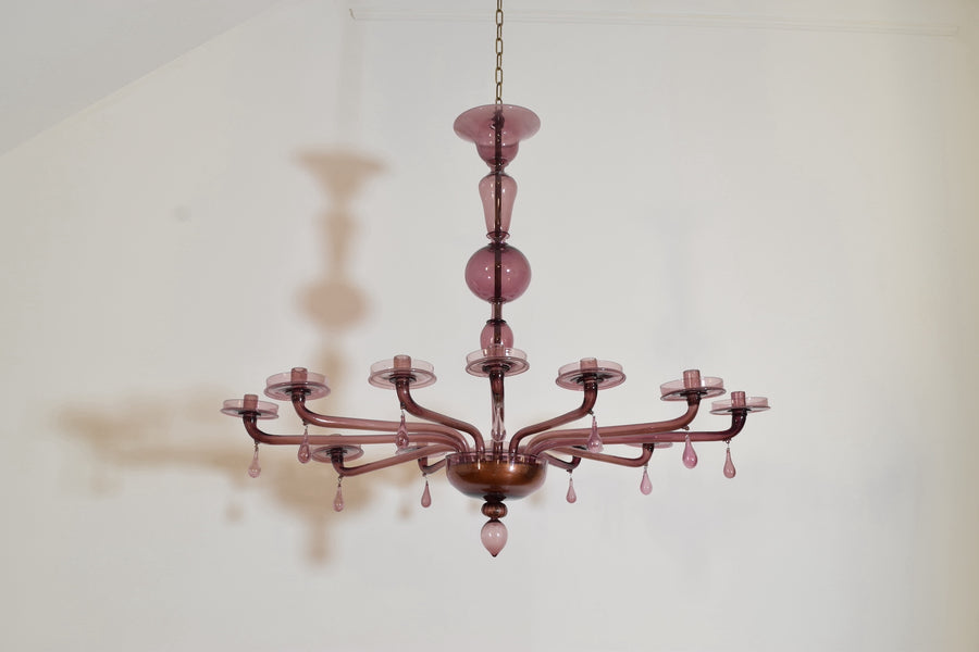 Large Murano Glass Oval 12-Light Chandelier
