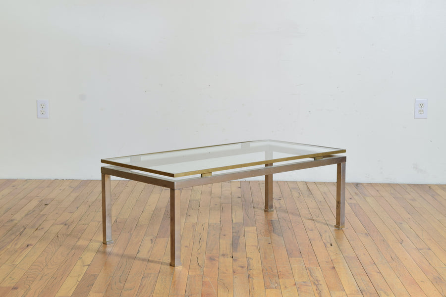 Brass and Chrome Glass Top Coffee Table