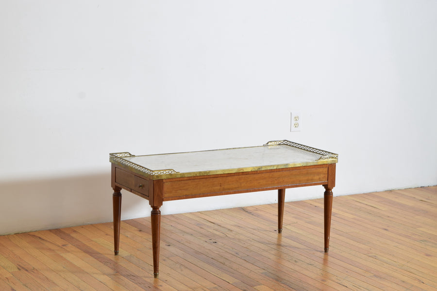 Light Walnut, Marble-Top, and Brass Coffee Table