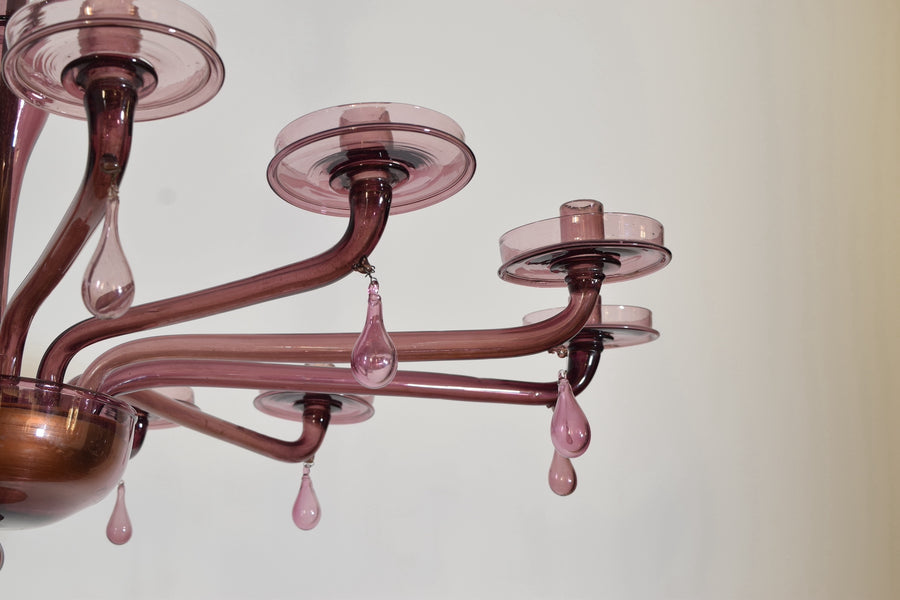 Large Murano Glass Oval 12-Light Chandelier