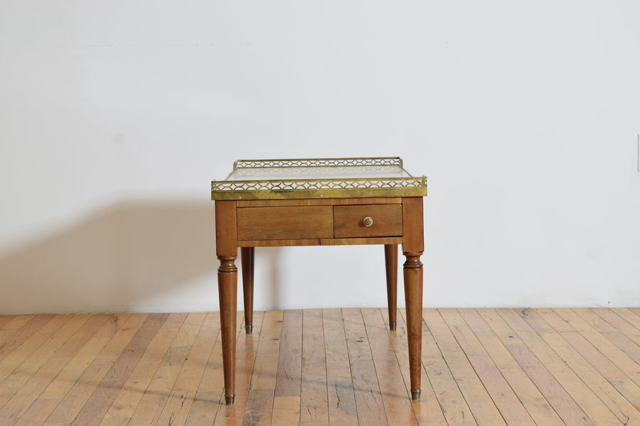 Light Walnut, Marble-Top, and Brass Coffee Table