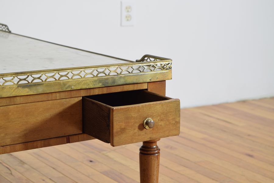 Light Walnut, Marble-Top, and Brass Coffee Table