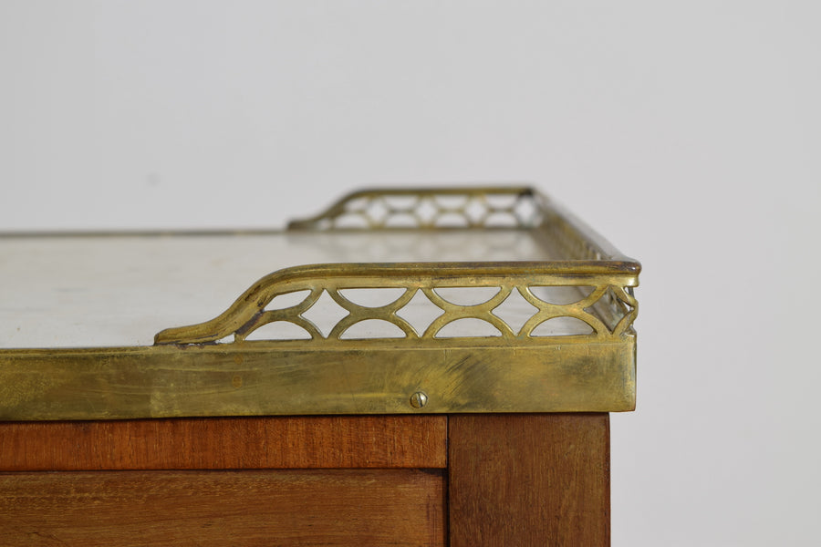 Light Walnut, Marble-Top, and Brass Coffee Table