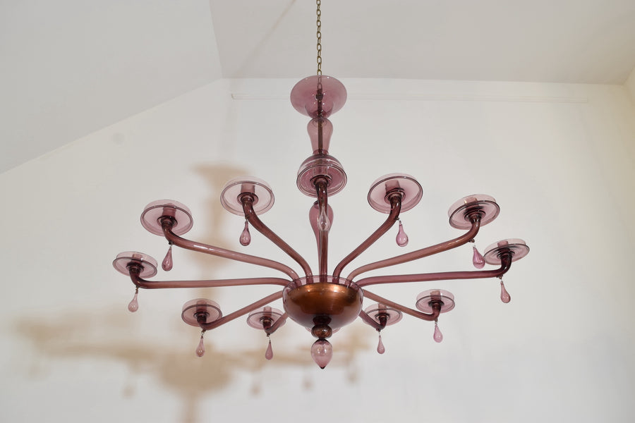 Large Murano Glass Oval 12-Light Chandelier