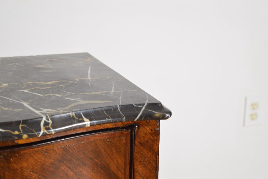Pair of Walnut Veneered and Portoro Marble Bedside Commodes
