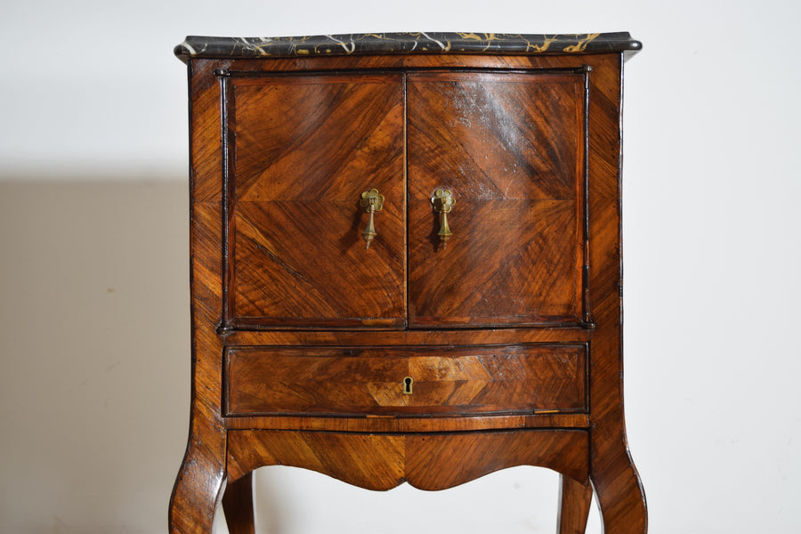 Pair of Walnut Veneered and Portoro Marble Bedside Commodes