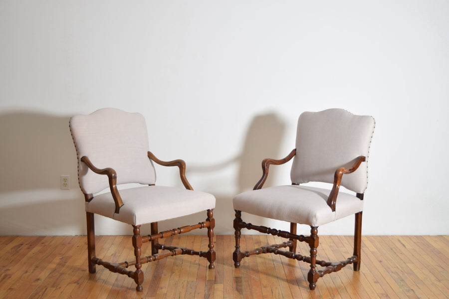 Pair of Turned Walnut and Upholstered Armchairs