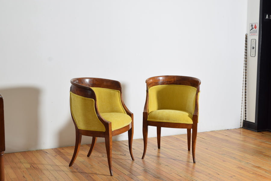 Pair of Walnut and Upholstered Bergeres