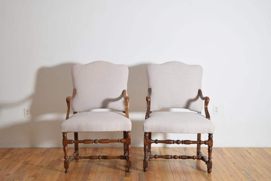 Pair of Turned Walnut and Upholstered Armchairs