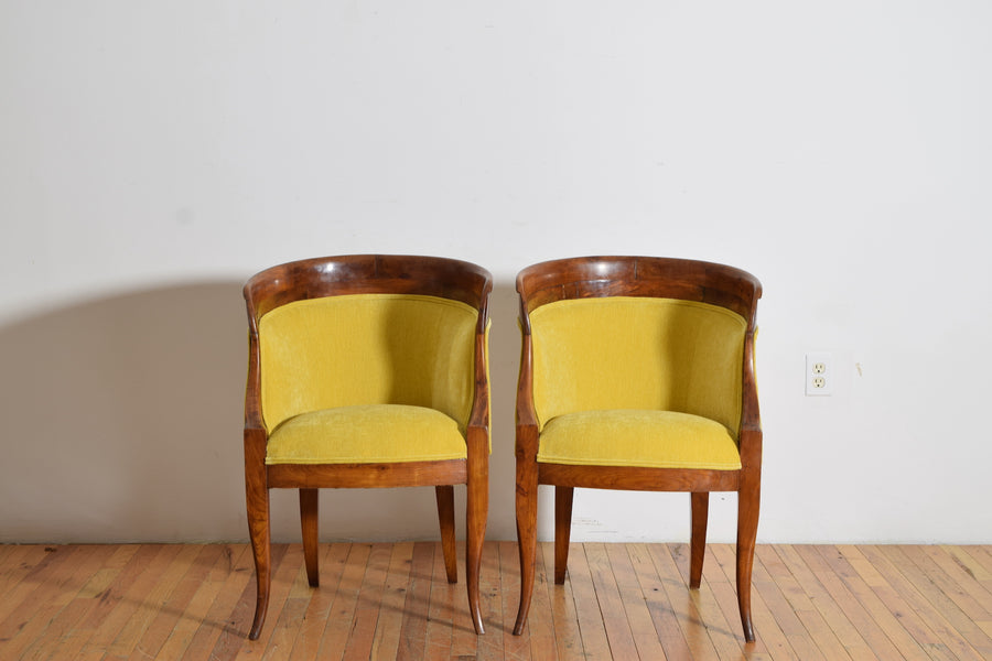 Pair of Walnut and Upholstered Bergeres