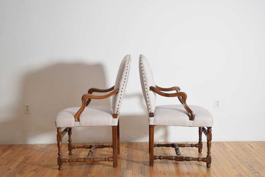 Pair of Turned Walnut and Upholstered Armchairs