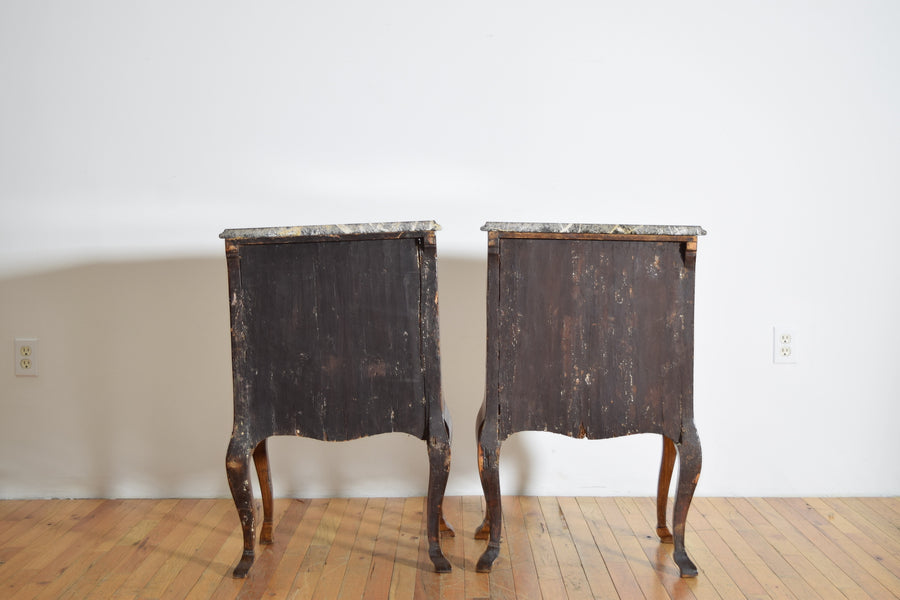 Pair of Walnut Veneered and Portoro Marble Bedside Commodes
