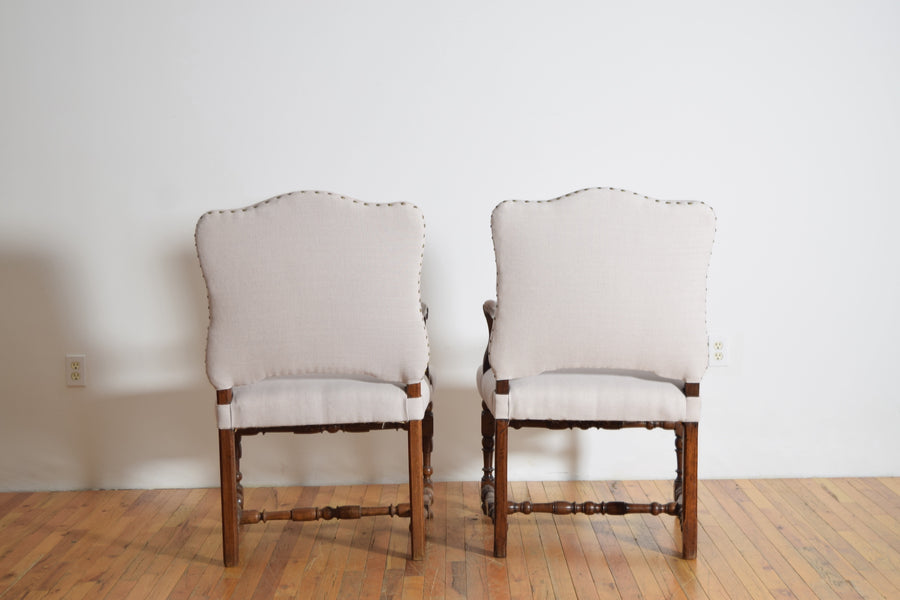 Pair of Turned Walnut and Upholstered Armchairs