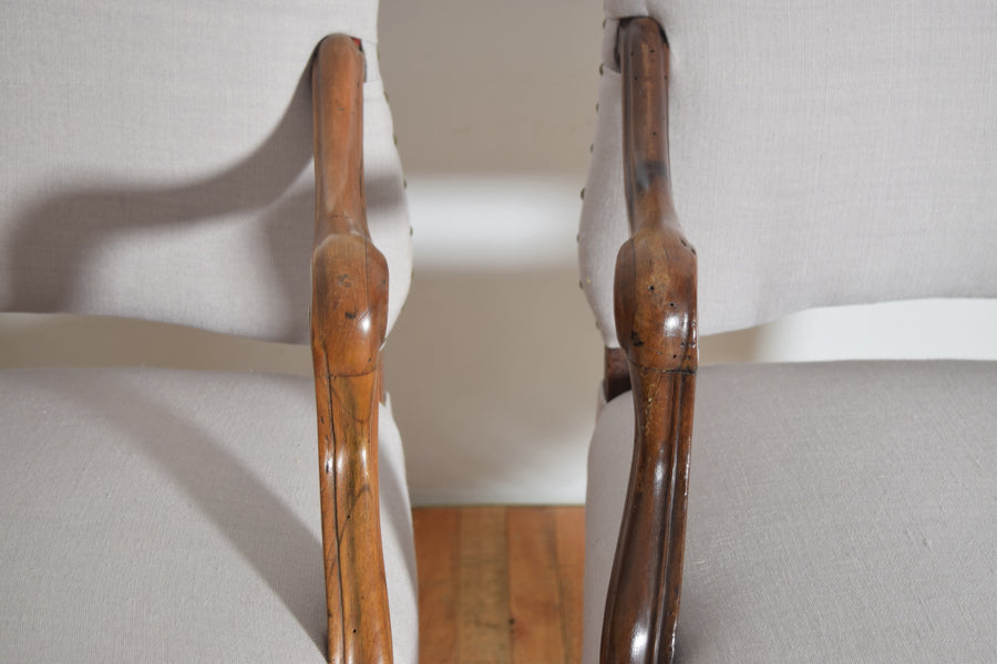Pair of Turned Walnut and Upholstered Armchairs
