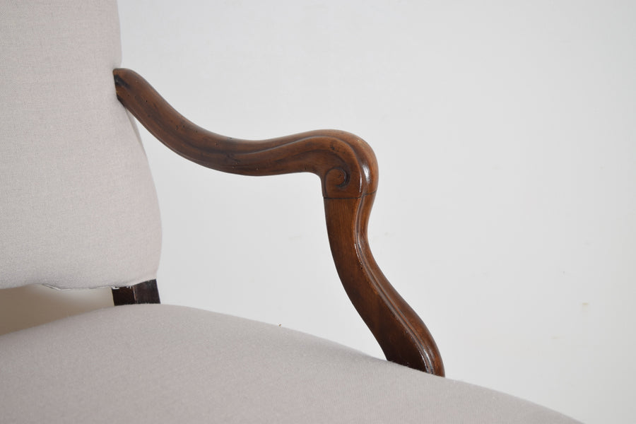 Pair of Turned Walnut and Upholstered Armchairs