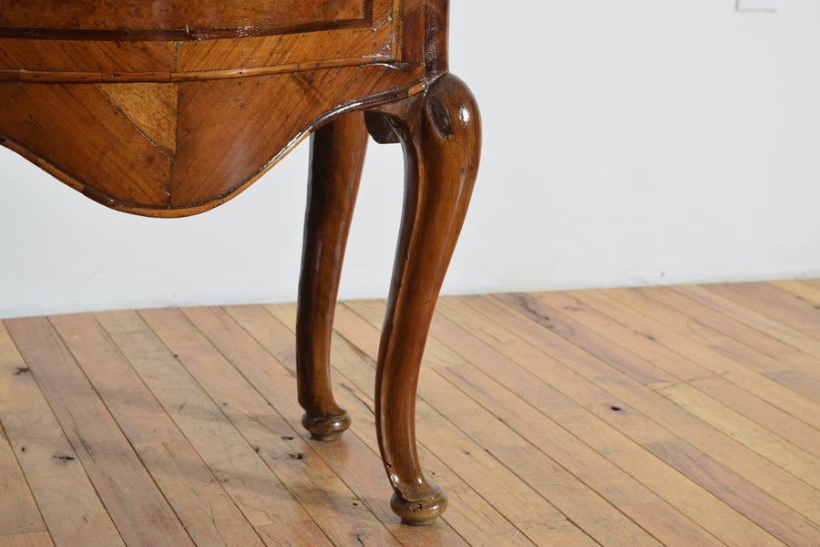 Pair of Walnut, Inlaid, and Marble-Top Bedside Commodes