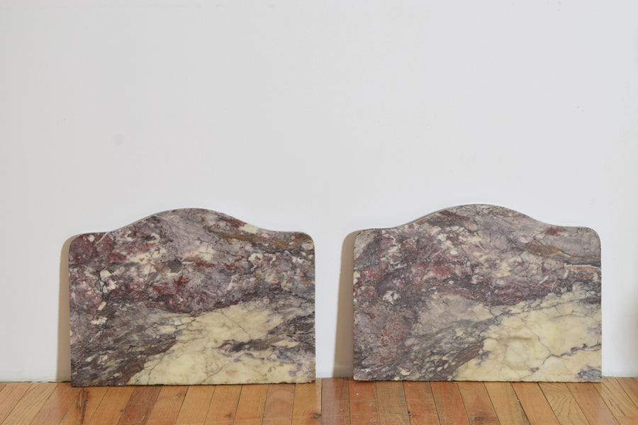 Pair of Walnut, Inlaid, and Marble-Top Bedside Commodes