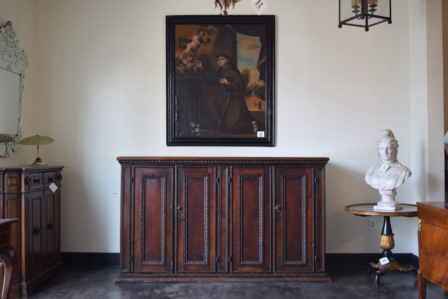 Carved Walnut 4-Door Credenza