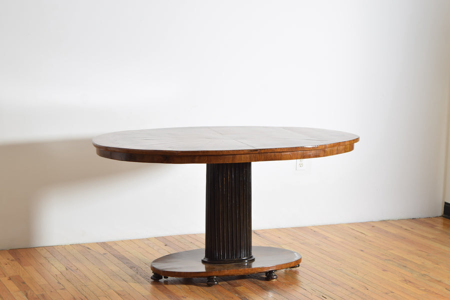 Walnut and Ebonized Oval Center or Dining Table