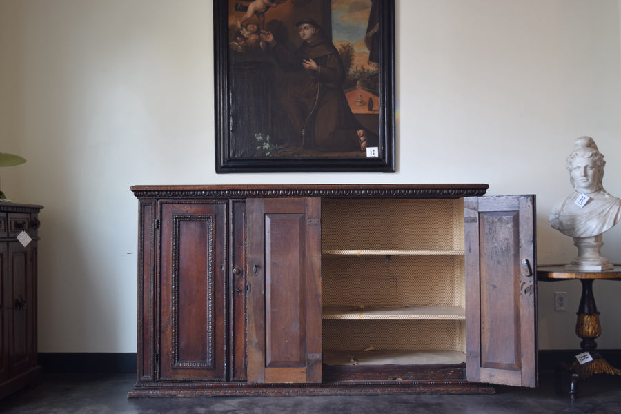 Carved Walnut 4-Door Credenza