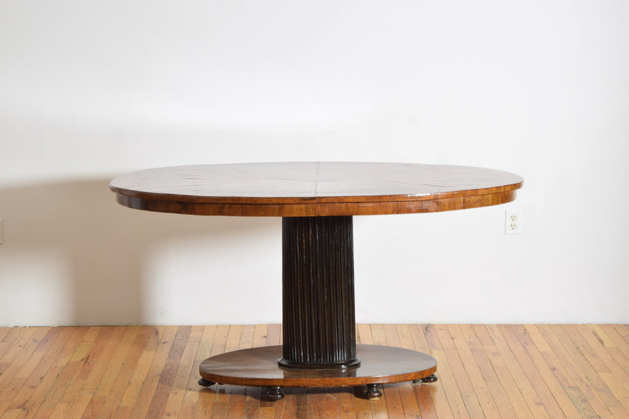 Walnut and Ebonized Oval Center or Dining Table