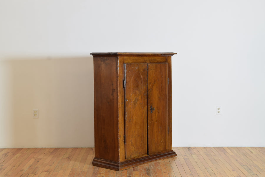 Walnut and Inlaid Tall 2-Door Credenza or Cabinet