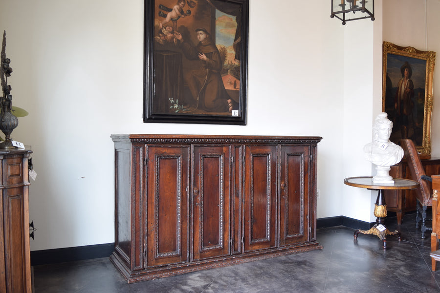 Carved Walnut 4-Door Credenza