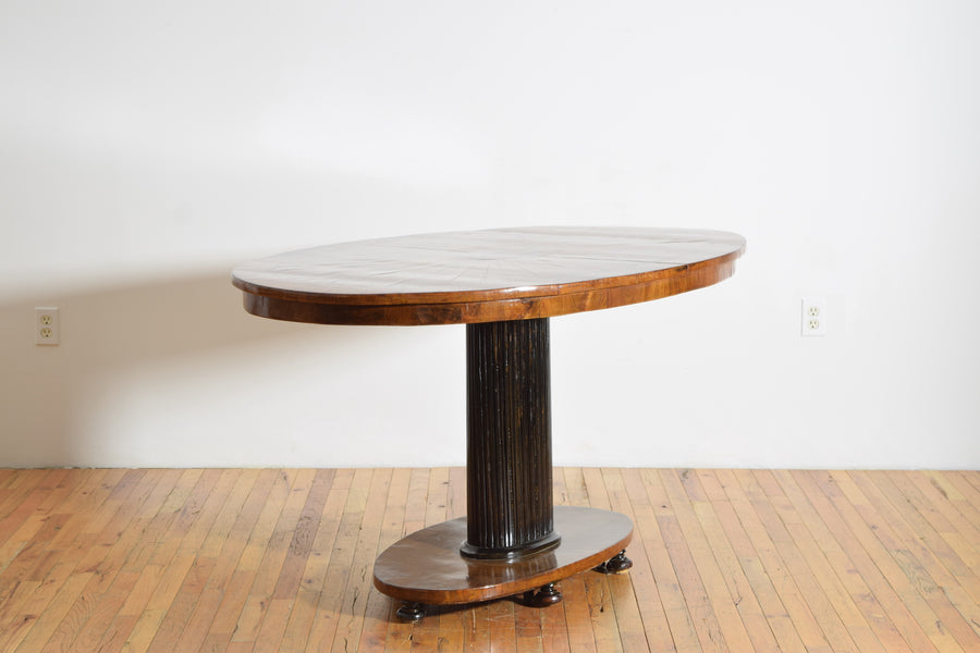 Walnut and Ebonized Oval Center or Dining Table