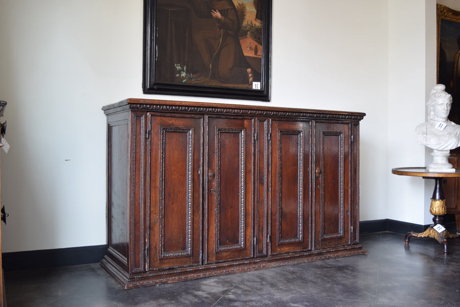 Carved Walnut 4-Door Credenza