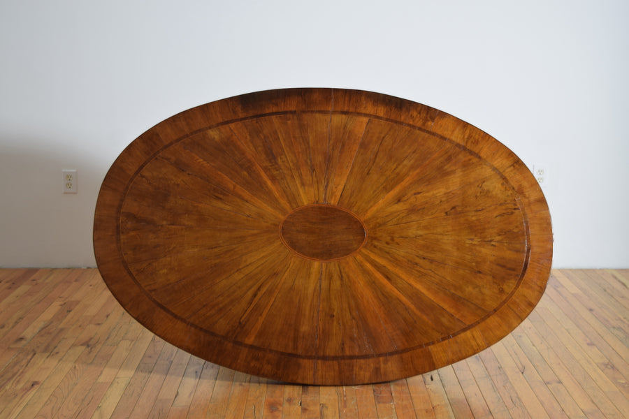Walnut and Ebonized Oval Center or Dining Table