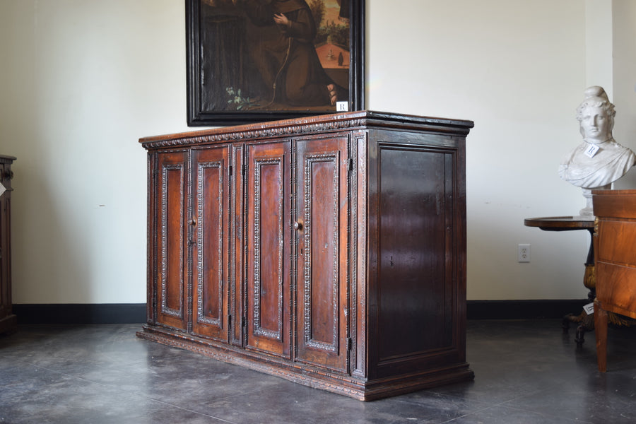 Carved Walnut 4-Door Credenza