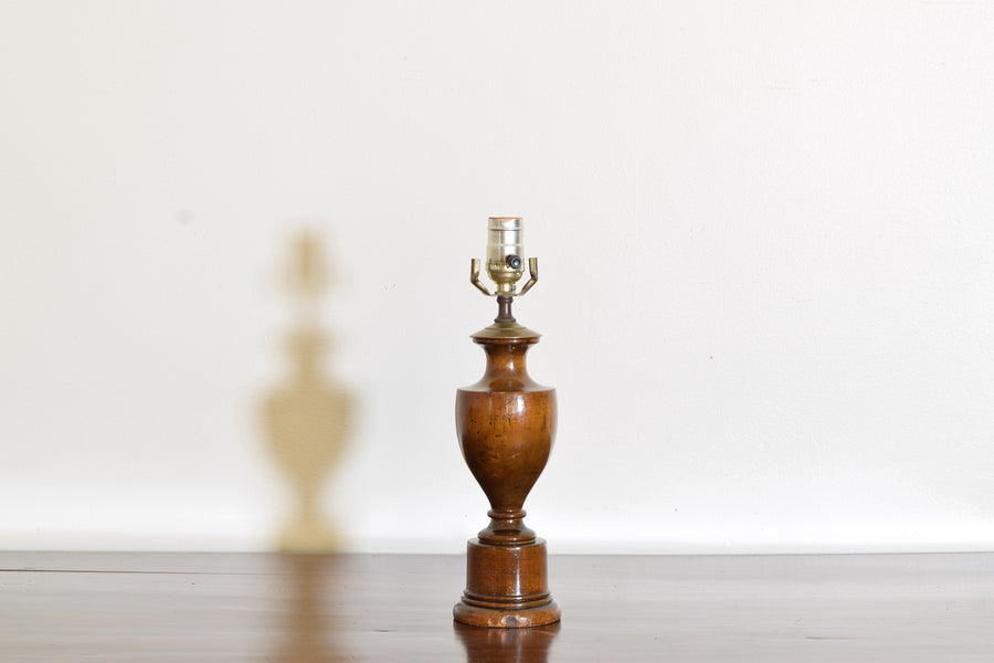 Turned Walnut Urn-Form Table Lamp