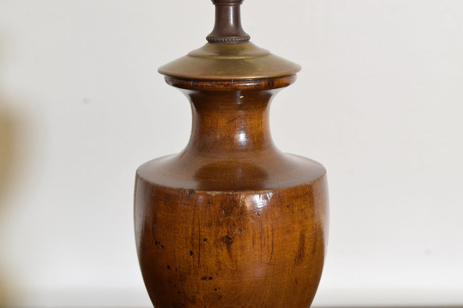 Turned Walnut Urn-Form Table Lamp