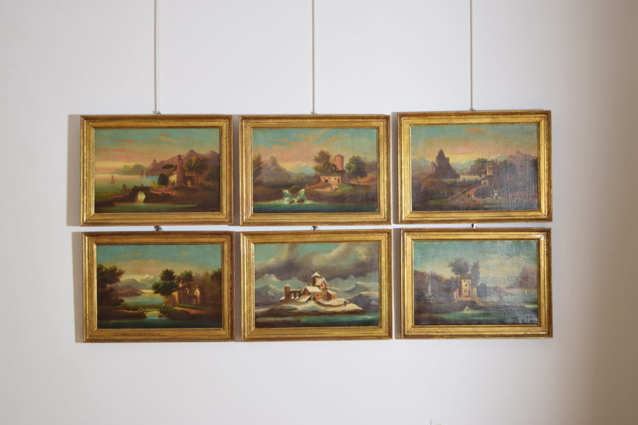 Set of 6 Oils on Canvas, Homes in Landscapes