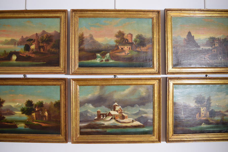 Set of 6 Oils on Canvas, Homes in Landscapes