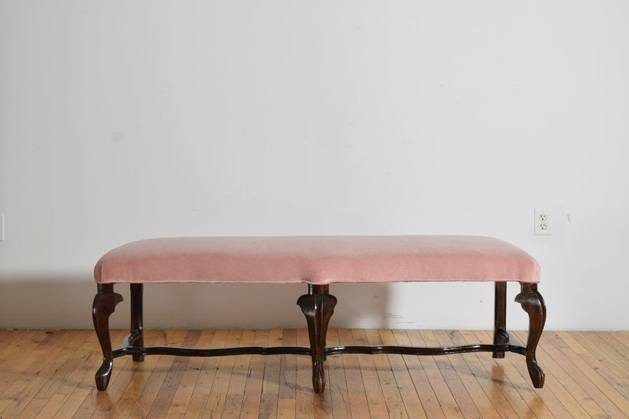 Carved Walnut and Upholstered Bench
