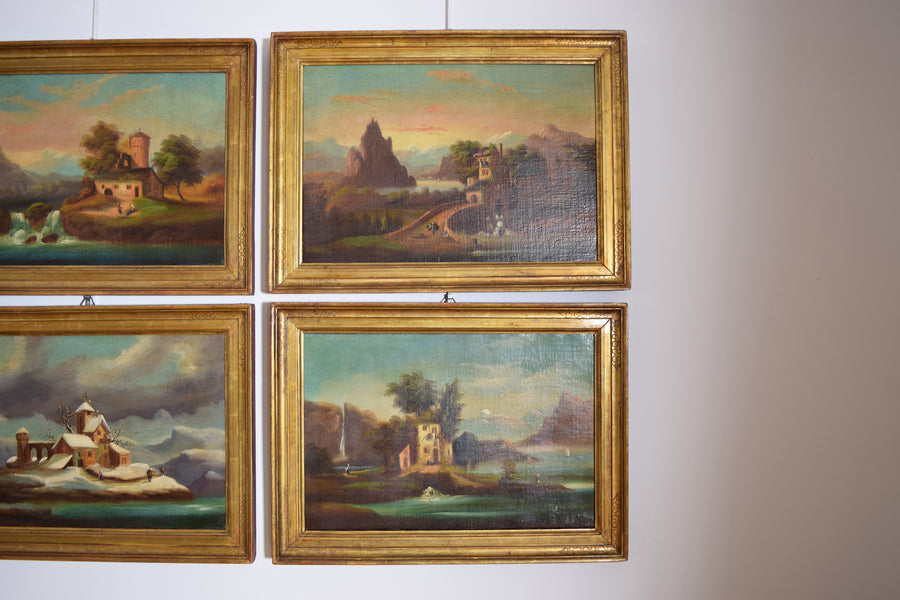 Set of 6 Oils on Canvas, Homes in Landscapes