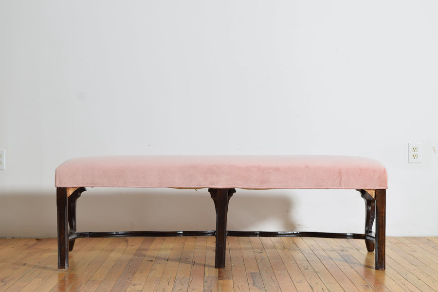 Carved Walnut and Upholstered Bench