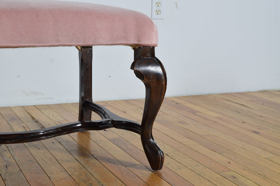 Carved Walnut and Upholstered Bench