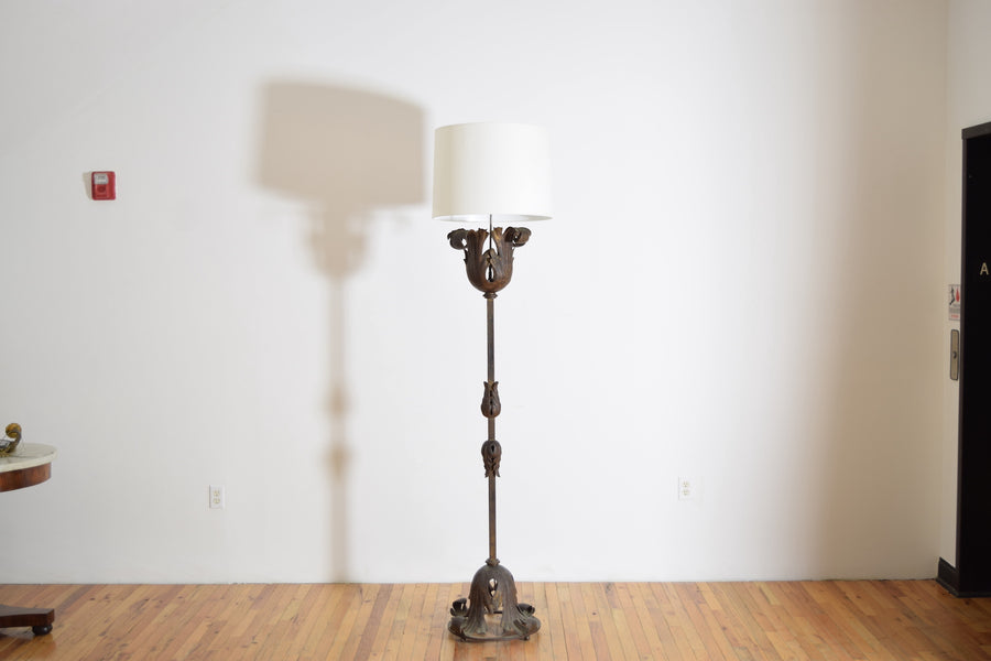 Wrought Iron and Gilt Metal Floor Lamp