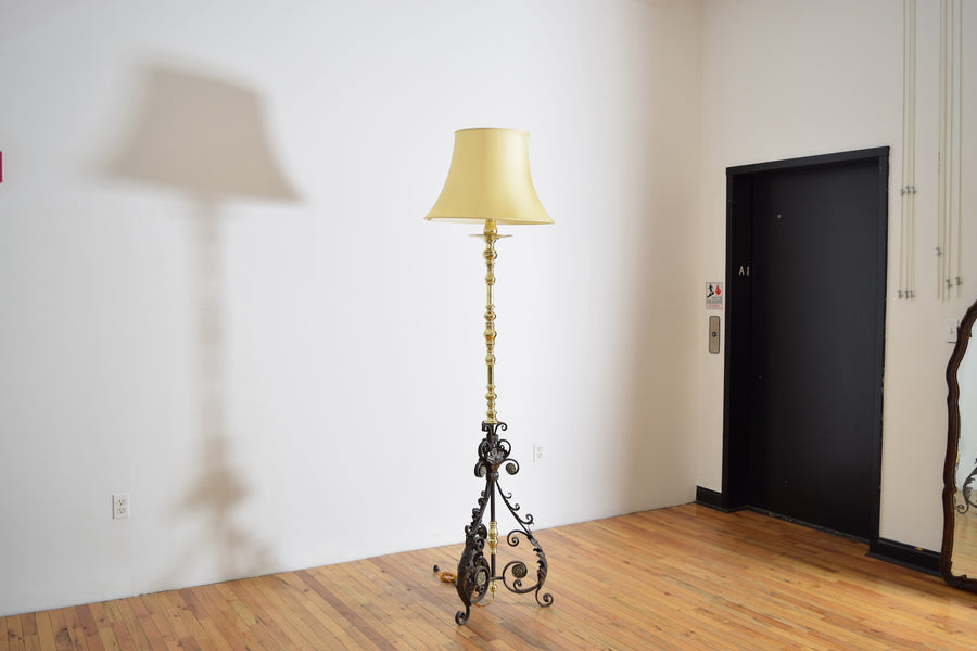 Wrought Iron and Brass Floor Lamp