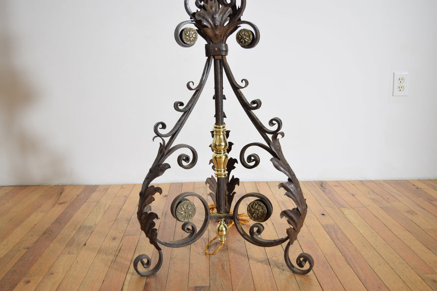 Wrought Iron and Brass Floor Lamp