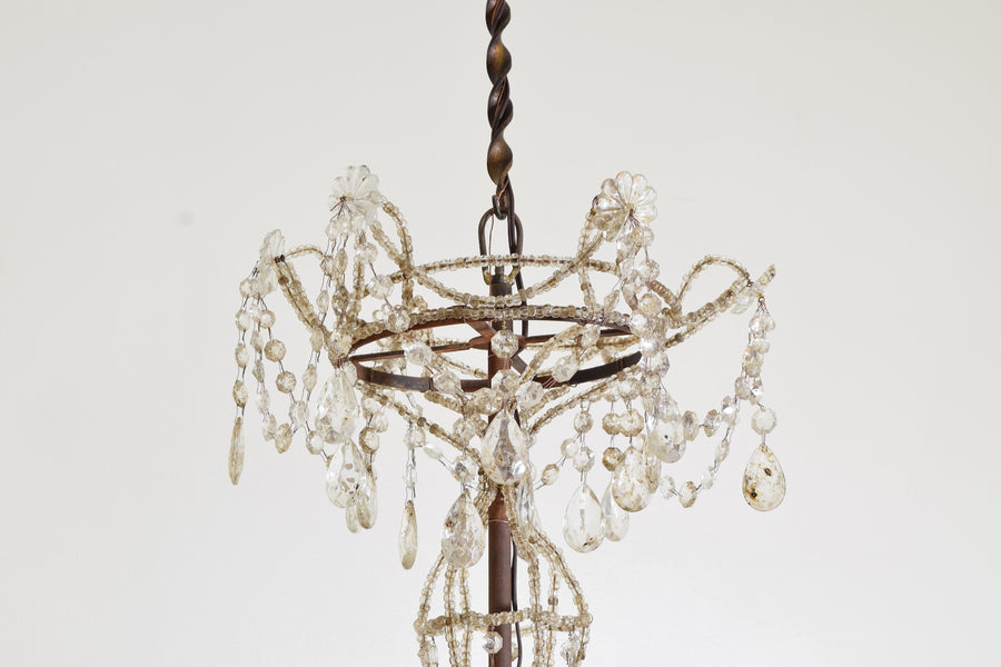 Pair of 2-Tier, 12-Light Iron and Glass Chandeliers