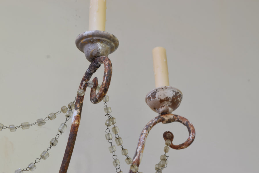 Pair of Painted Iron and Carved Wood 3-Light Sconces