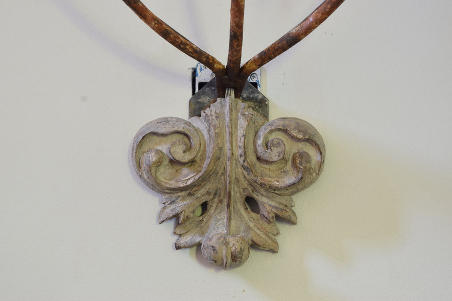 Pair of Painted Iron and Carved Wood 3-Light Sconces
