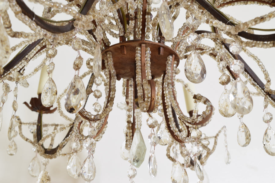Pair of 2-Tier, 12-Light Iron and Glass Chandeliers