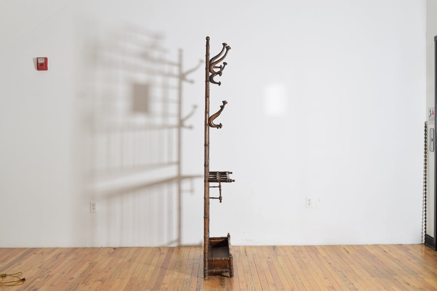 Walnut Faux Bamboo Hall Tree with Umbrella Stand