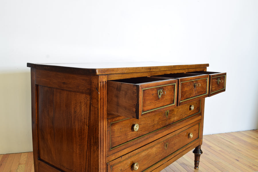 Walnut and Brass Mounted 5-Drawer Commode