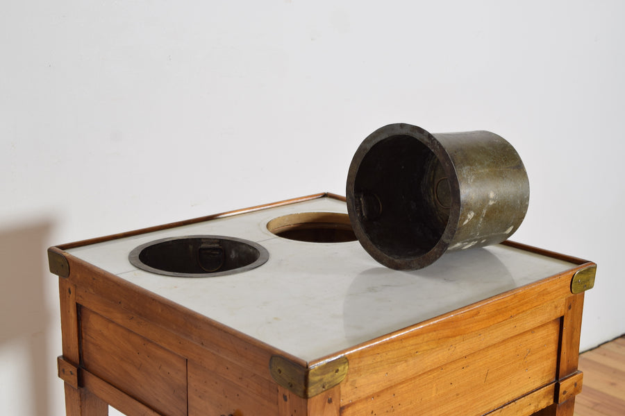 Walnut, Brass, Marble, and Zinc Rafraichissoir