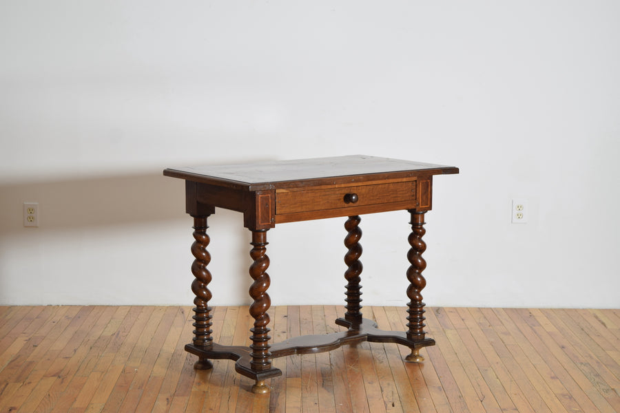 Walnut, Line Inlaid, and Turned 1-Drawer Table